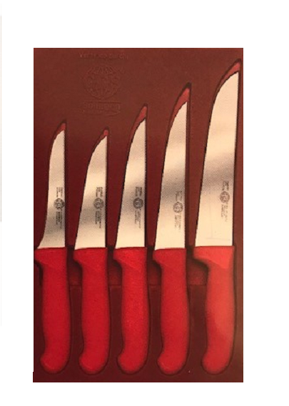Messerset 5 tlg. Küchenmesser Allzweck Fleischer Metzgerei Brotmesser rot