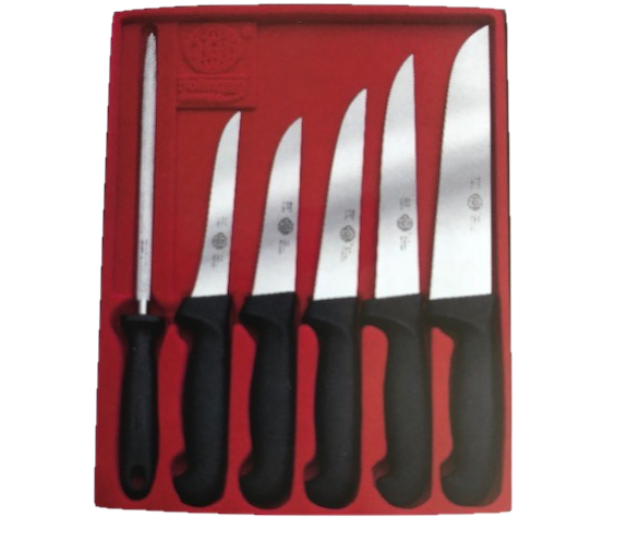 Hochwertige Messerset Messer Wetzstahl 6 teilig Metzgerei Industrie schwarz